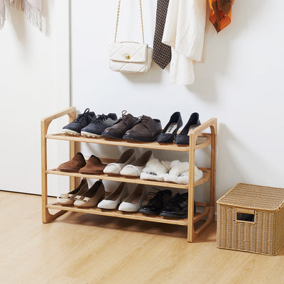 HOMCOM 3-Tier Shoe Rack, Bamboo Shoe Storage Organizer with Slatted Shelves, Free Standing Shoe Shelf Stand for 9 Pairs of Shoes for Entryway, Hallway, Natural 