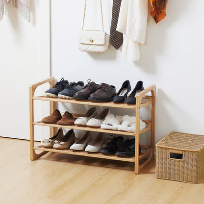 HOMCOM 3-Tier Shoe Rack, Bamboo Shoe Storage Organizer with Slatted Shelves, Free Standing Shoe Shelf Stand for 9 Pairs of Shoes for Entryway, Hallway, Natural 