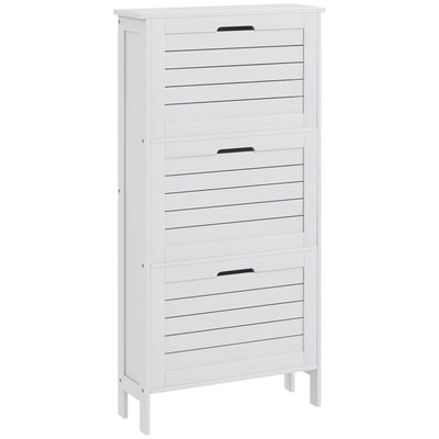 HOMCOM Narrow Shoe Cabinet with 3 Flip Drawers - White 