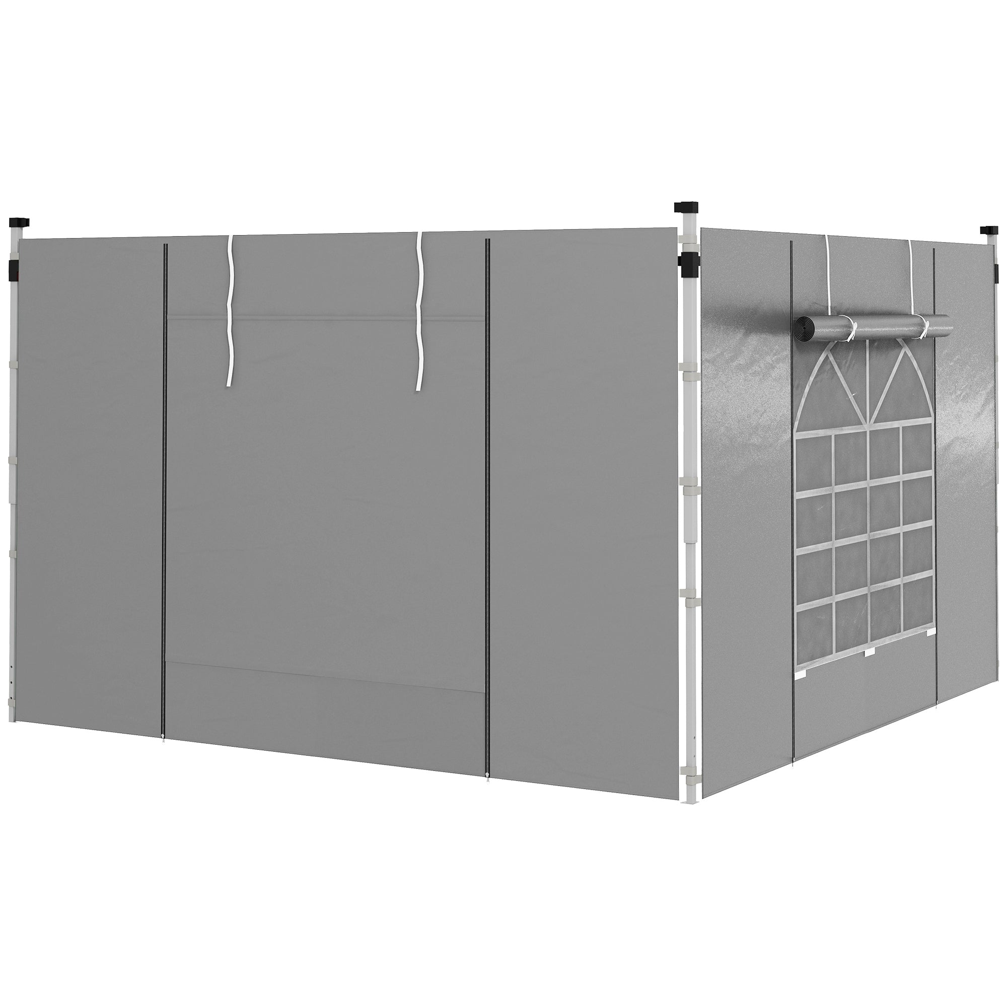 Outsunny Gazebo Side Panels, 2 Pack Sides Replacement, for 3x3(m) or 3x6m Pop Up Gazebo, with Windows and Doors, Light Grey