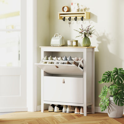 HOMCOM Modern Two-Drawer Shoe Cabinet - White 