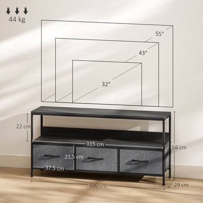 HOMCOM TV Stand Cabinet with 3 Foldable Drawers - Black 