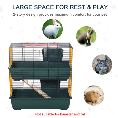 PawHut Indoor Rabbit Guinea Pig Cage Small Animal Cage Two Storey 80 x 44 x 82 cm 