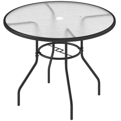 Outsunny Glass-Top Garden Table, with Parasol Hole - Black 