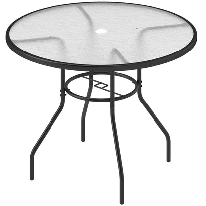 Outsunny Glass-Top Garden Table, with Parasol Hole - Black 