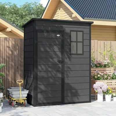 Outsunny 5' x 3' Garden Shed with Floor, Outdoor Storage Shed with Lockable Door, Window and Vent, Dark Grey 