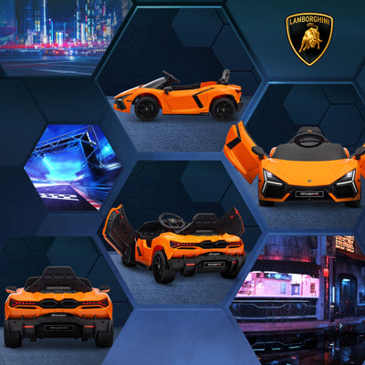 AIYAPLAY Lamborghini Revuelto Licensed 12V Ride on Car w/ Butterfly Doors, Transport Wheels, Suspension, Remote Control, Orange 