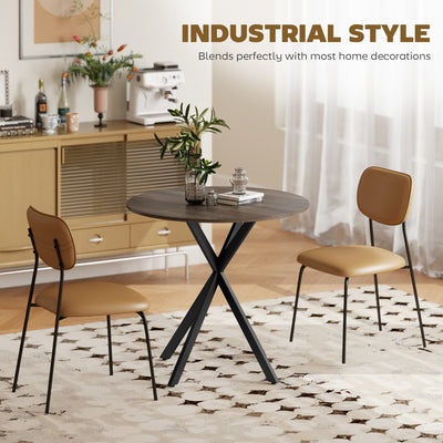 HOMCOM 80cm Industrial Round Dining Table - Brown 