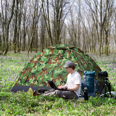 Outsunny 2 Person Camping Tent, Dome Tent with Zipped Doors, Storage Pocket, Portable Handy Bag, Multicoloured 