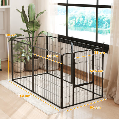 PawHut 6 Panels Dog Playpen, Portable Detachable Puppy Pen with Door, for Medium Dogs, 80cm High, Black 