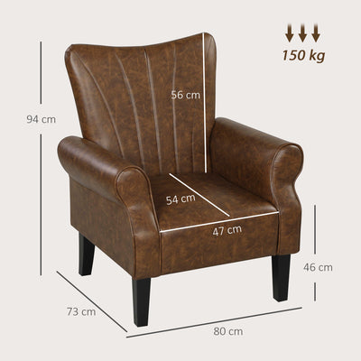 HOMCOM Upholstered Accent Chair with Rolled Arms and Wood Legs, Armchair for Living Room Bedroom, Brown 