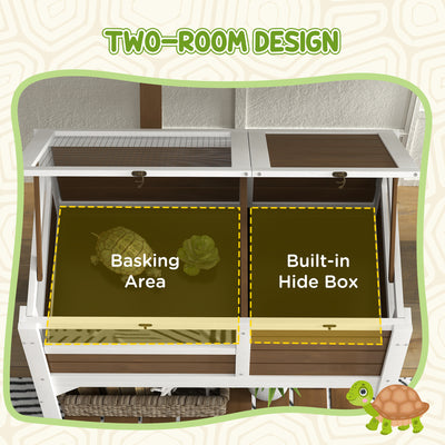 PawHut Wooden Tortoise House, with Shelter, Run, Shelf, Lamp Holder, Tray - Brown 
