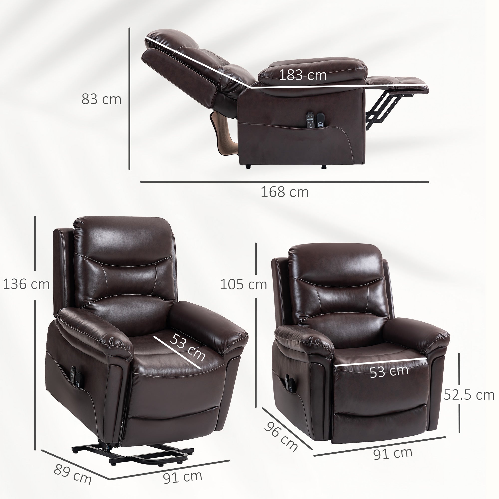 HOMCOM Power Lift Recliner Chair with Vibration Massage, Heat, USB - Brown