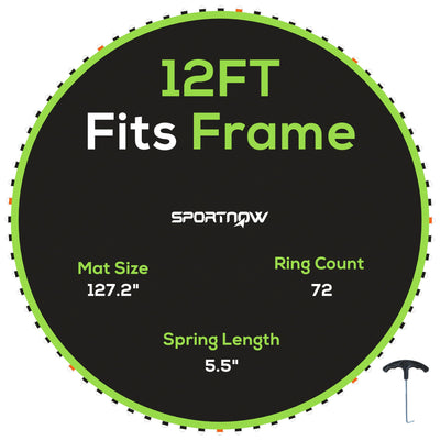 SPORTNOW Replacement Trampoline Mat with Spring Pull Tool, 72 V-Hooks, for 12ft Trampoline using 14cm Springs, Green 