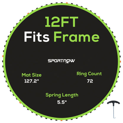 SPORTNOW Replacement Trampoline Mat with Spring Pull Tool, 72 V-Hooks, for 12ft Trampoline using 14cm Springs, Green 