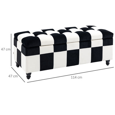 HOMCOM 114 x 47 x 47cm Velvet Storage Ottoman, Button-tufted Footstool Box, Toy Chest with Lid for Living Room, Bedroom, White and Black 