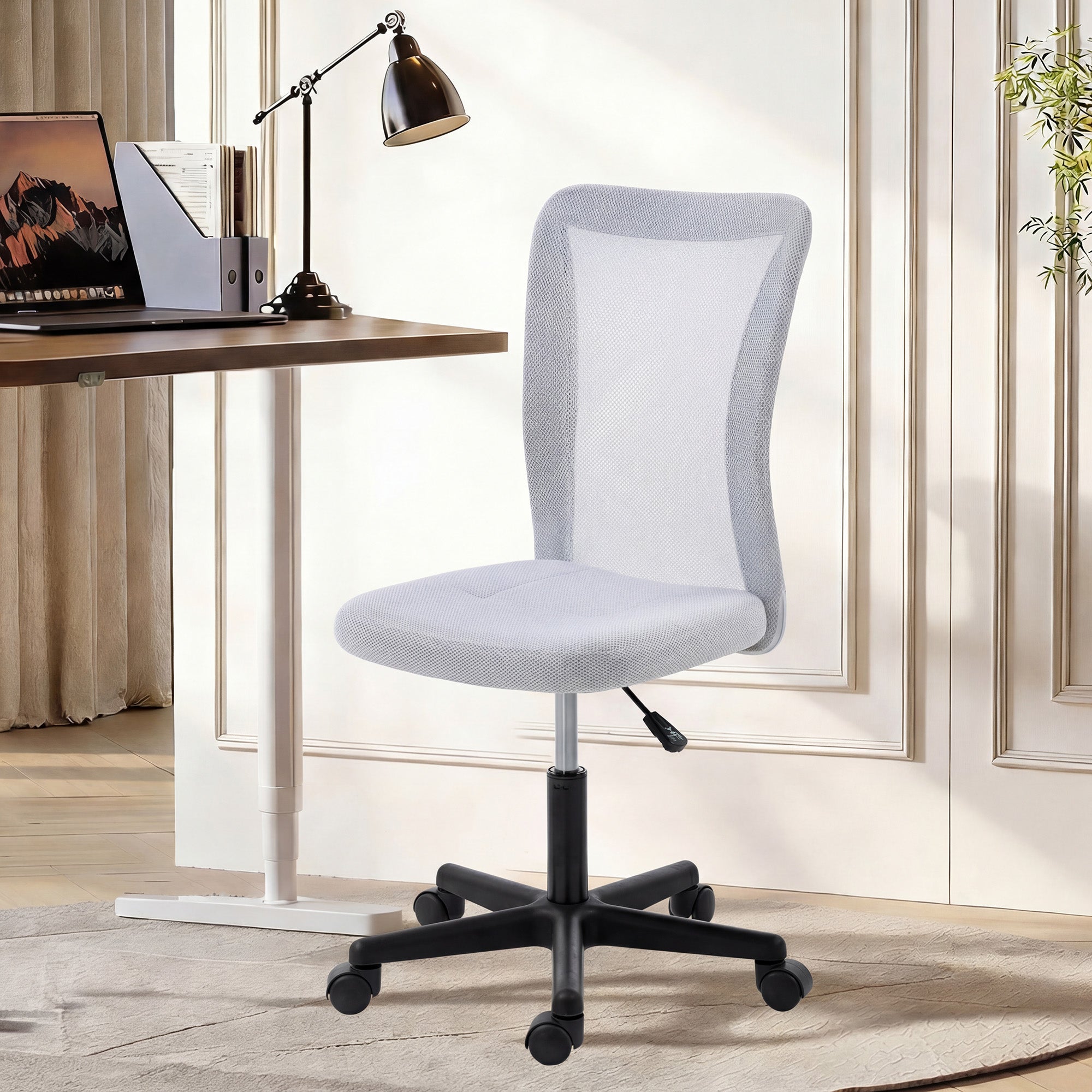 Vinsetto Mesh Office Chair Armless Swivel Executive Computer Desk Chair Adjustable Height Wheels White 
