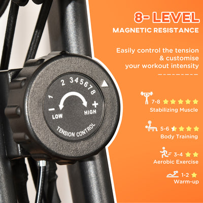 HOMCOM 2-in-1 Folding Exercise Bike with 8-Level Magnetic Resistance, Arm Resistance Band, Pulse Sensor, Red 