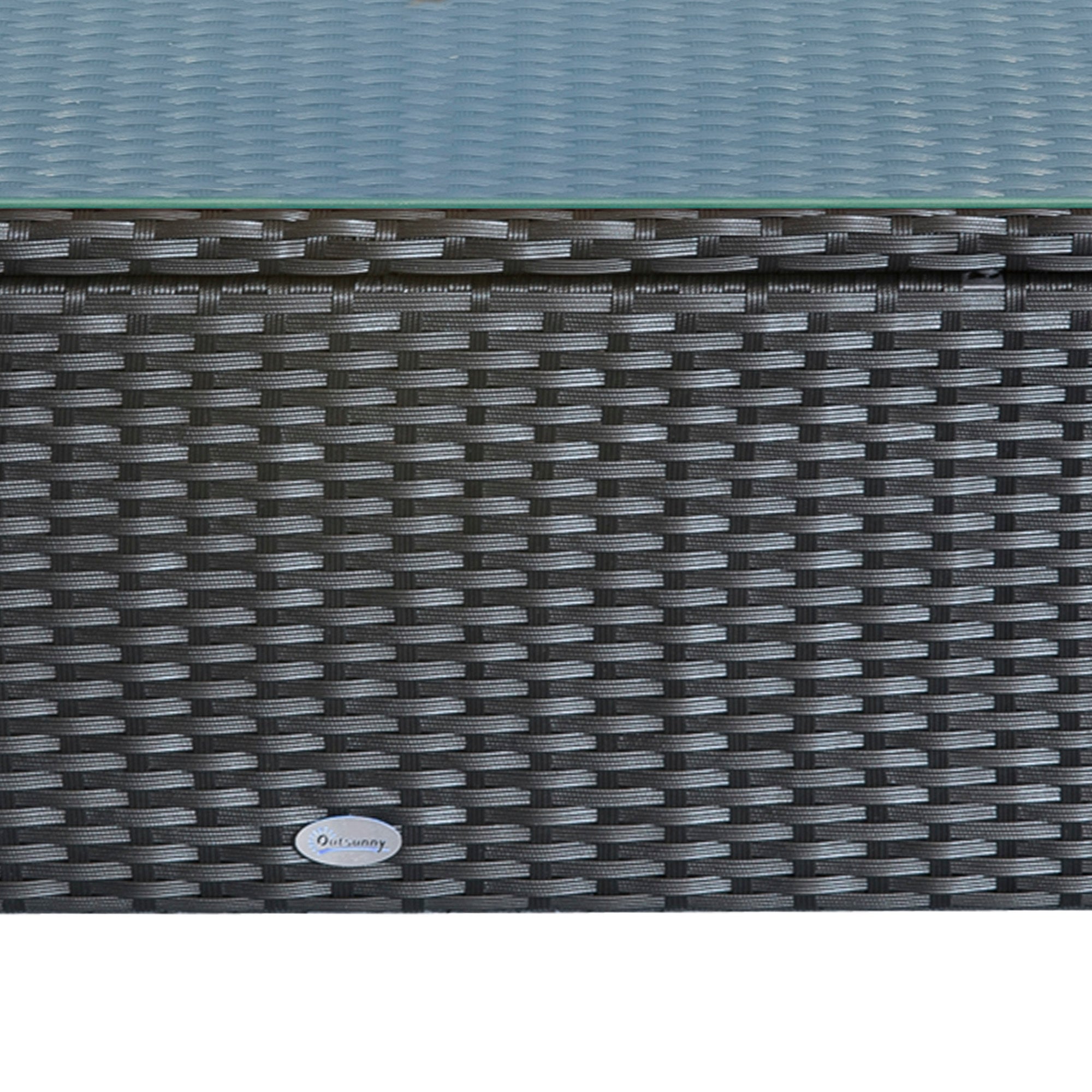 Outsunny PE Rattan Coffee Table, Rectangular Outdoor Coffee Table with Tempered Glass Top, 70 KG Capacity for Garden, Balcony, Terrace, Patio, Black 