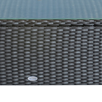 Outsunny PE Rattan Coffee Table, Rectangular Outdoor Coffee Table with Tempered Glass Top, 70 KG Capacity for Garden, Balcony, Terrace, Patio, Black 