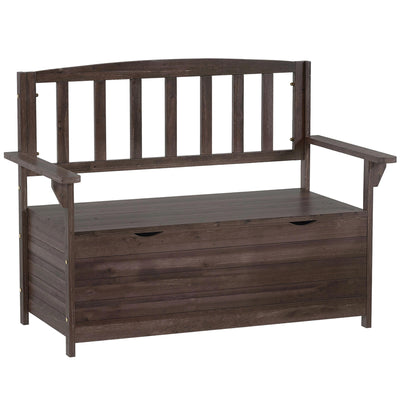 Outsunny Outdoor 2 Seater Garden Bench, Wooden Bench with Storage, Backrest, Arm Rests, 112 x 84 x 58 cm, Brown 