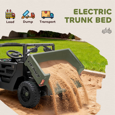 AIYAPLAY Kids Ride on Car, 12V Electric Kids UTV with Electric Dump Bed, 4-Wheel Suspension for 3-8 Years, Green 
