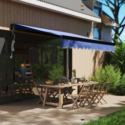 Outsunny 2.5 x 2m Electric Awning with LED Light and Remote Controller, Aluminium Frame DIY Retractable Awning, UV50+ Sun Shade Canopy for Garden Patio Deck Door Window, Blue 