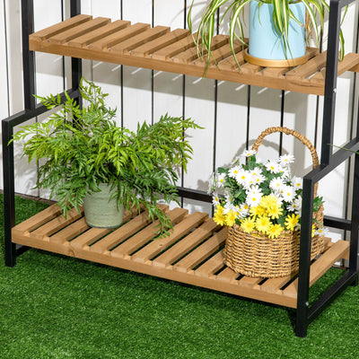 Outsunny 3 Tiered Plant Stand with Hanging Hooks, Flower Rack Shelf for Indoor Outdoor Porch Balcony Living Room Bedroom 