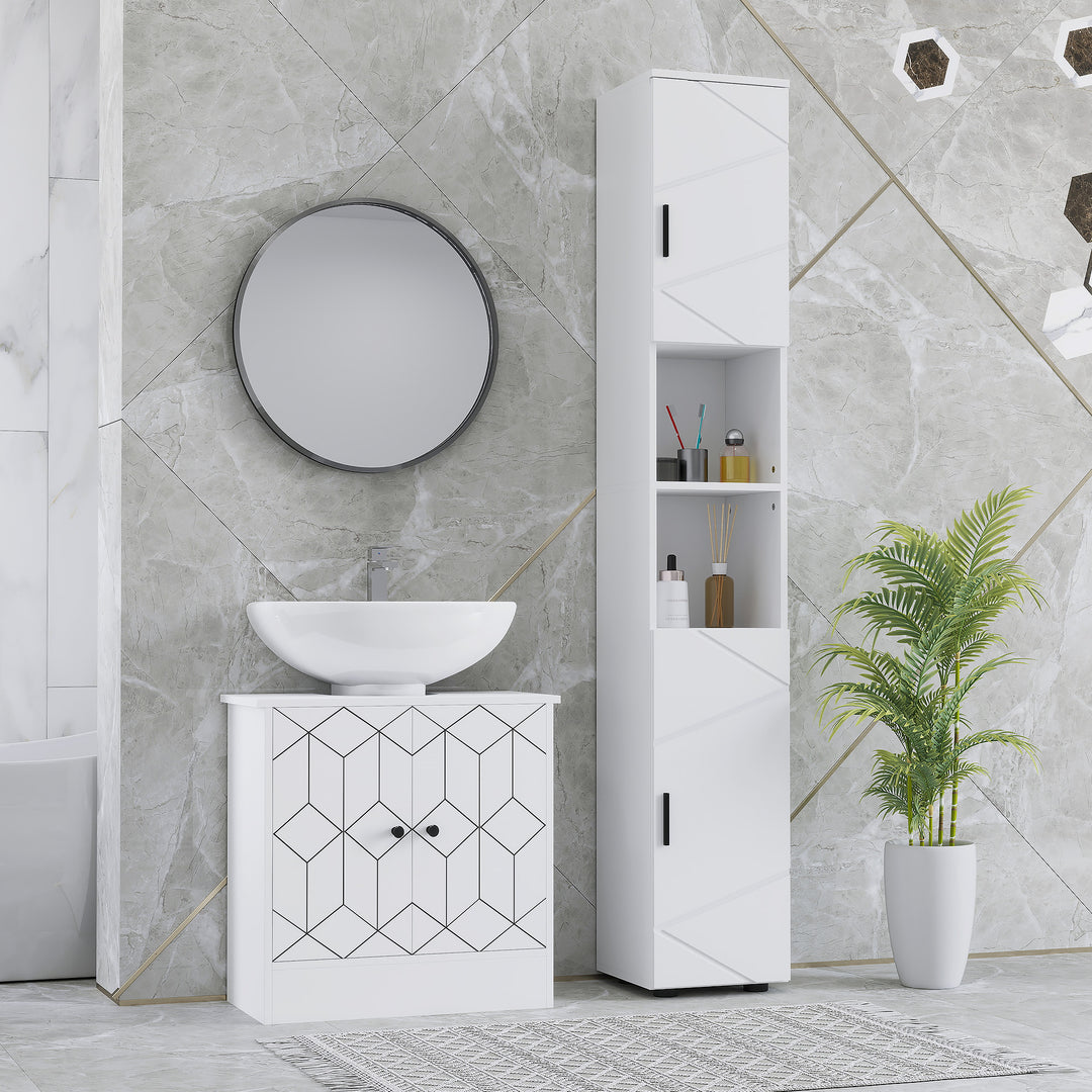 kleankin Line Embossed Tall Bathroom Storage Cabinet - White 