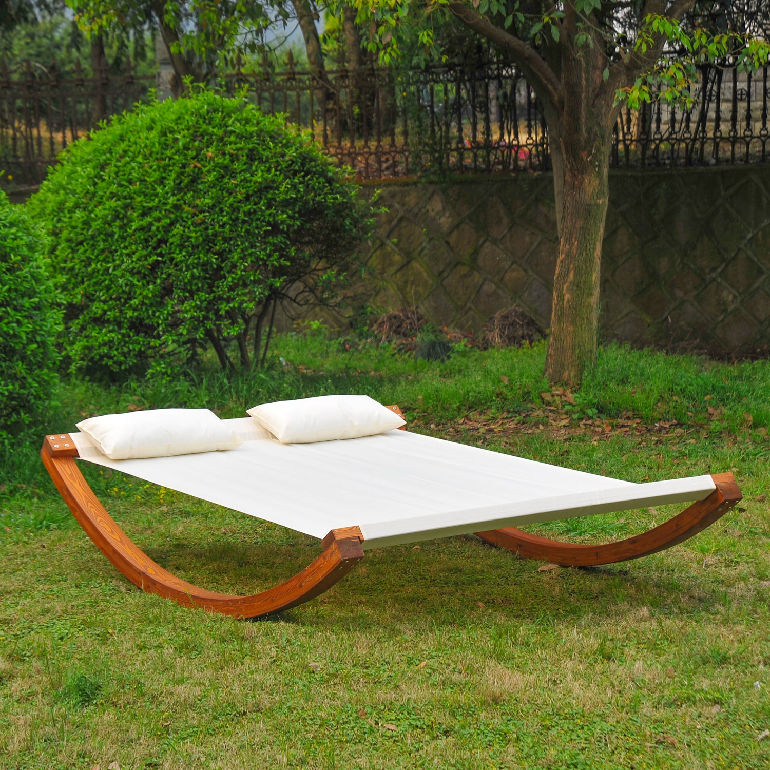 Outsunny Garden Day Rocking Bed Sun Lounger Patio Furniture Hammock With Pillows Wood 