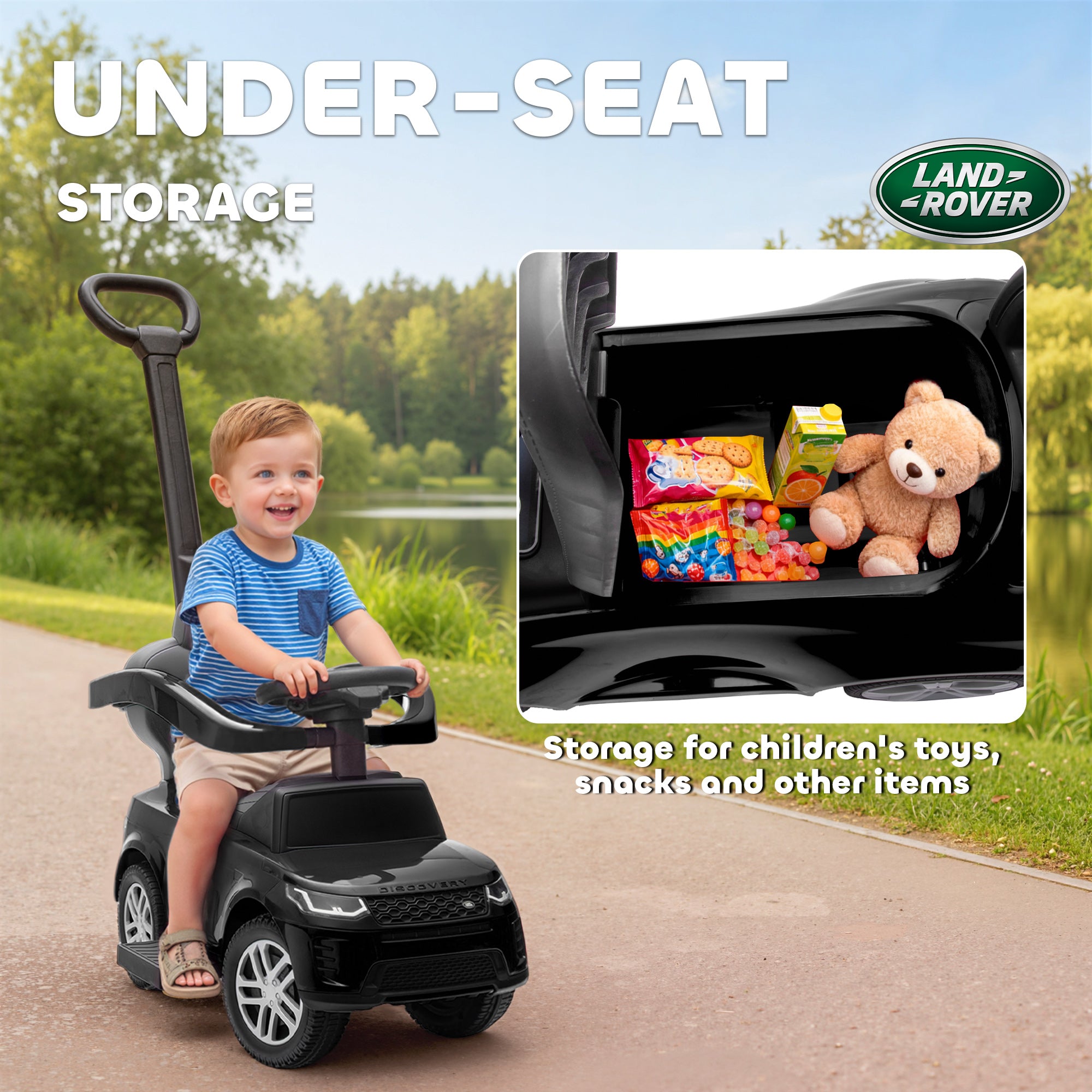 AIYAPLAY Land Rover Discovery Licensed Baby Push Car, 2-in-1 Ride on Car with Push Handle and Safety Guardrail, Black 