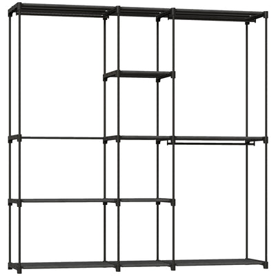HOMCOM Portable Wardrobe, Open Clothes Wardrobe with 8 Shelves, 3 Hanging Rails, Black