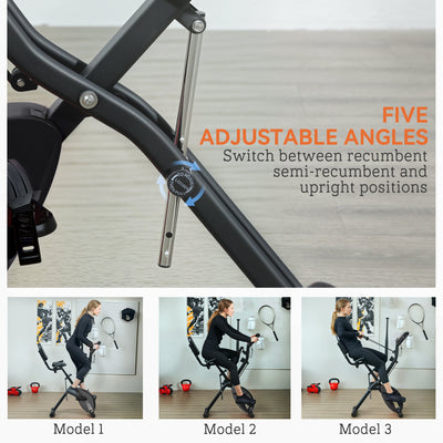 SPORTNOW 5-In-1 Folding Exercise Bike with Arm Workout Bands, Quiet 8-Level Magnetic Resistance Foldable Exercise Bike with LCD, Tablet Holder, Hand Pulse Sensor for Home Use Indoor Cycling, Black 