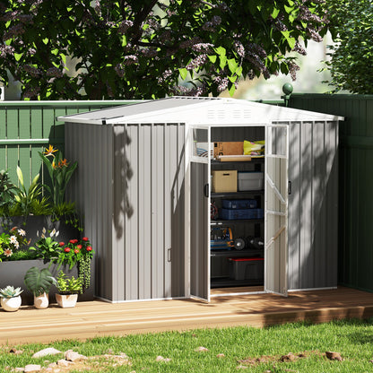 Outsunny 8 x 4 ft Metal Garden Shed, Garden Storage Shed with Window, 4 Vents and Lockable Door, Waterproof Galvanised Steel Tool Storage Shed, Light Grey 