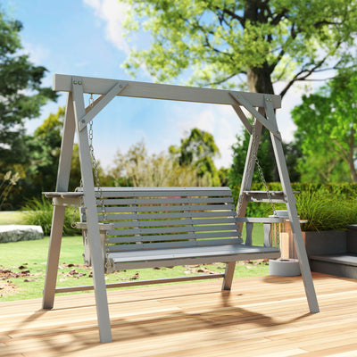 Outsunny Three-Seater Wooden Swing Bench, Dark Grey 