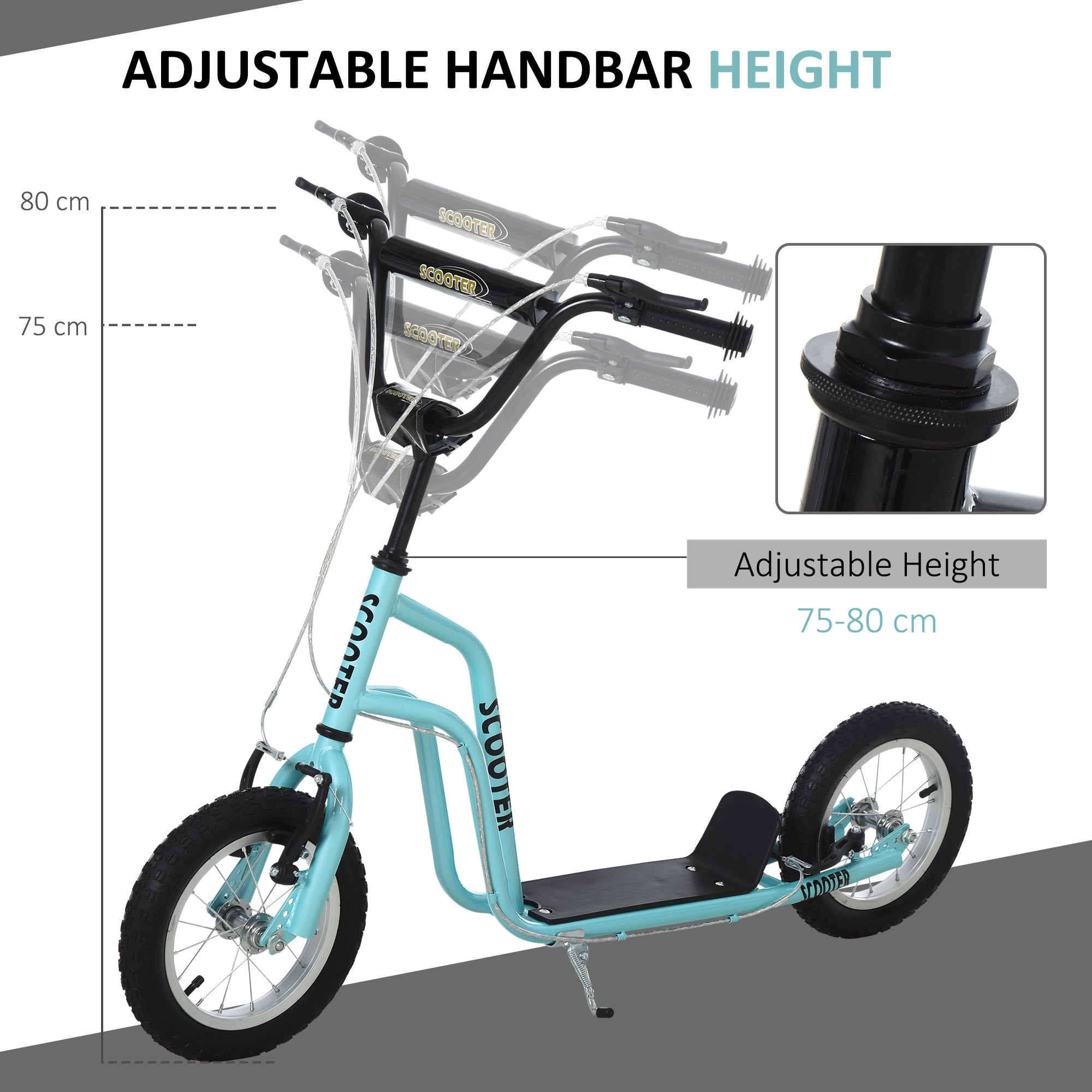 HOMCOM Stunt Scooter, Kids Scooter, 12'' Rubber Tyre Kick Scooter with Adjustable Handlebar, Dual Brakes, Blue 