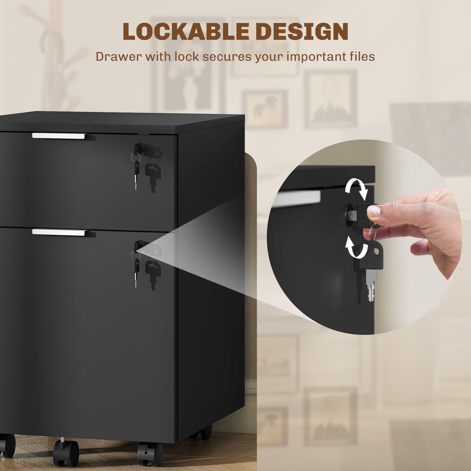 HOMCOM Two-Drawer Lockable Filing Cabinet - Black 