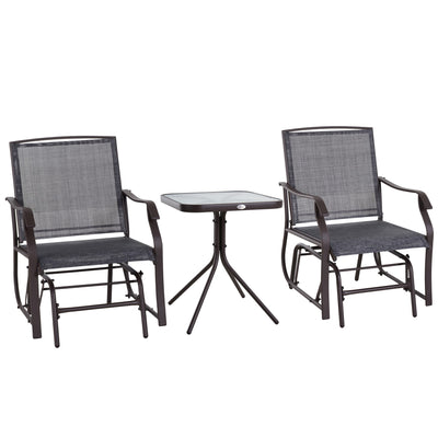 Outsunny Glider Rocking Chair & Table Set 2 Single Seaters Rocker Garden Swing Chair Patio Furniture Bistro Set Grey 