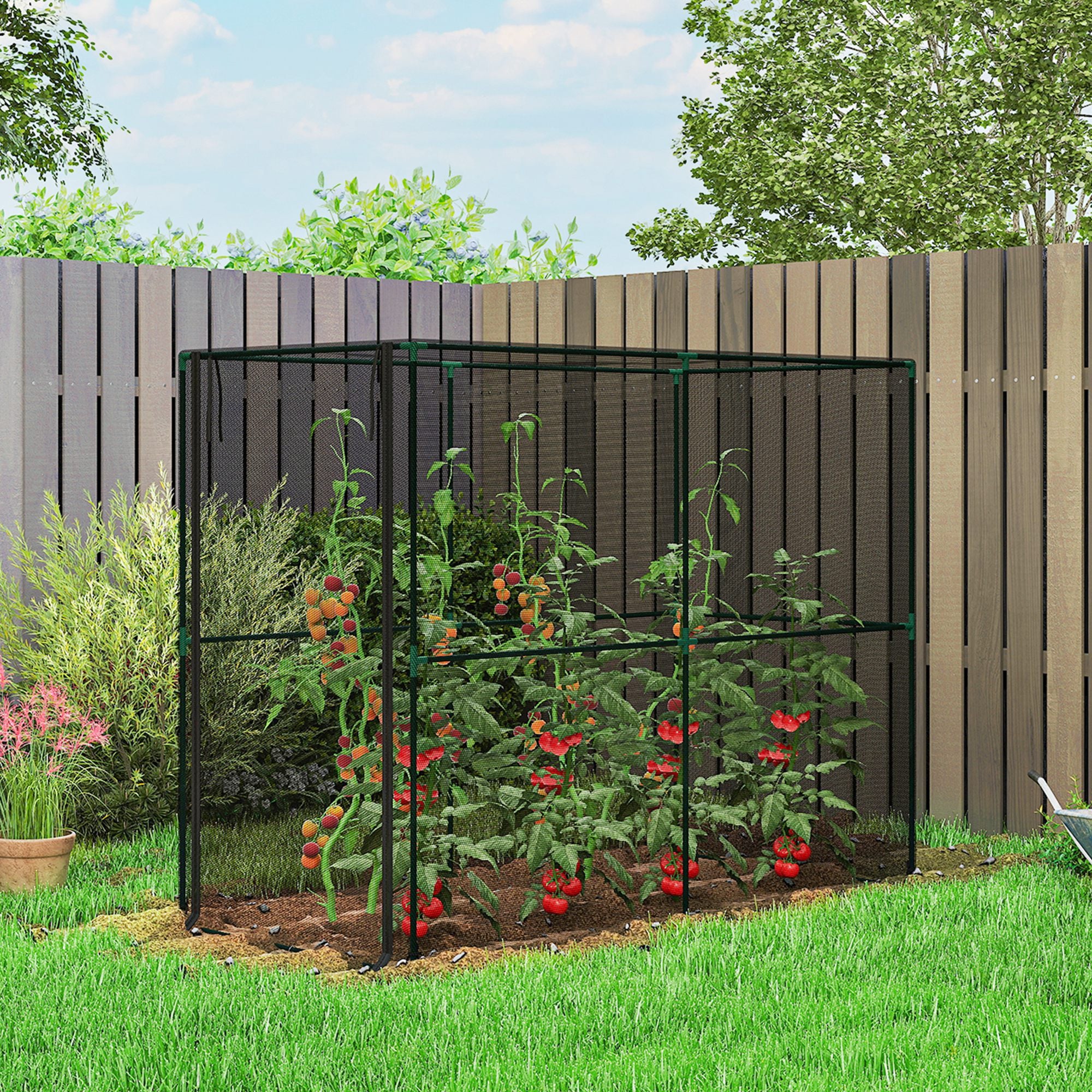 Outsunny Fruit Cage Bird Netting, Brassica Cage Plant Protection Tent with Zipped Door, Anti Bird, Insects, Small Animals, Black 