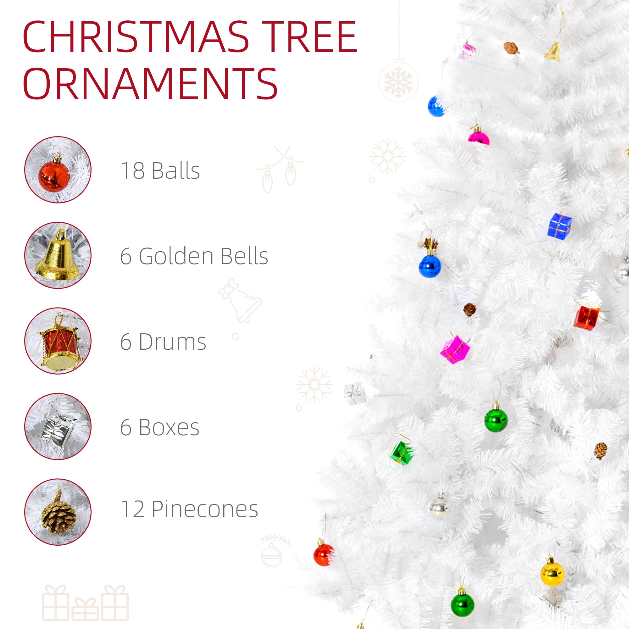 HOMCOM 6ft Snow Artificial Christmas Tree w/ Metal Stand Decorations Home Seasonal Elegant Faux White 