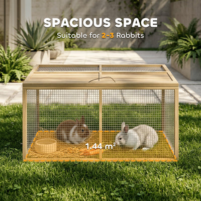 PawHut Wooden Folding Rabbit Hutch, for 2-3 Rabbits - Natural Wood 
