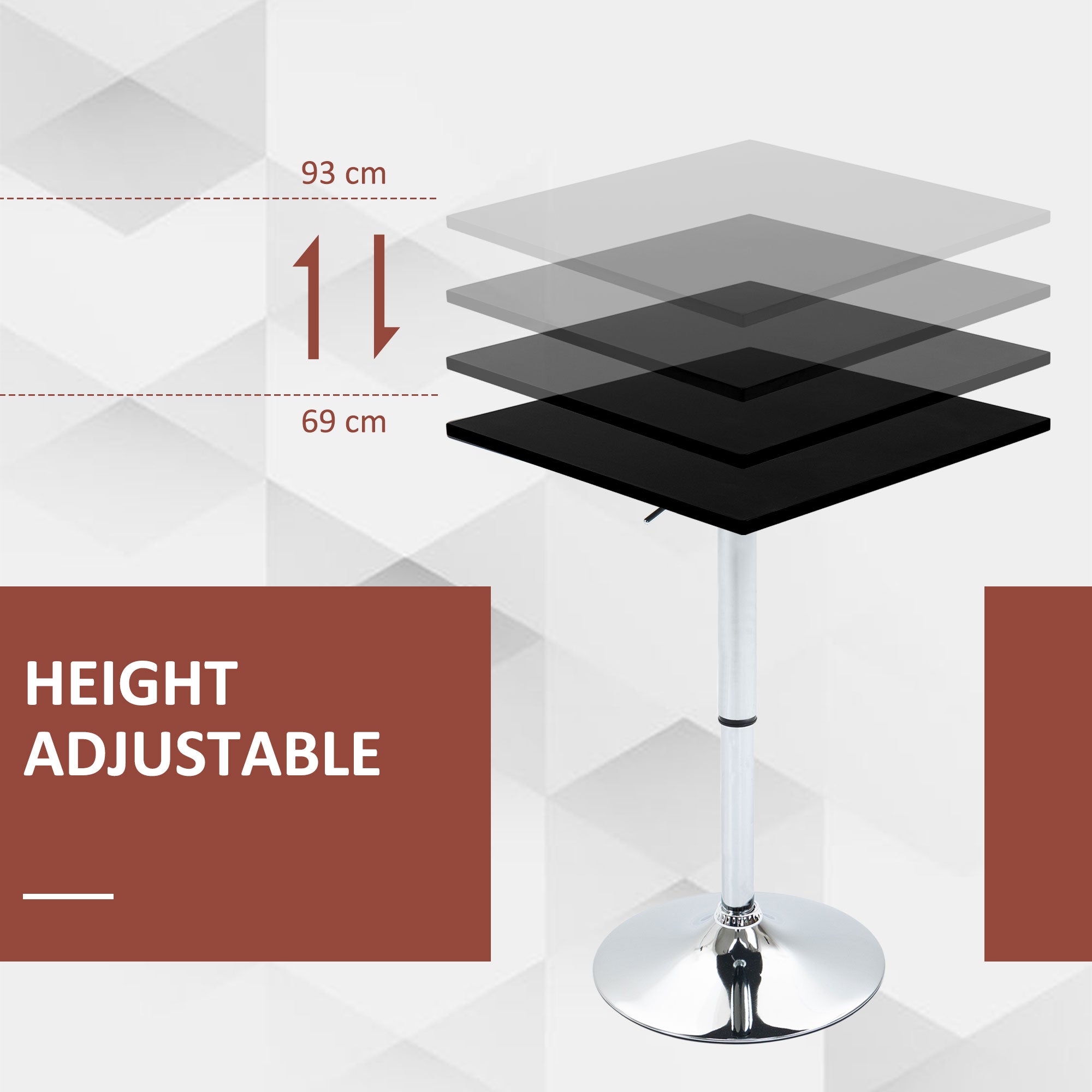 HOMCOM Modern Height Adjustable Counter Bar Table with 360° Swivel Tabletop and Electroplating Metal Base, Pub Desk for Living Room, Kitchen, Restaurant, Pub, Black and Silver 