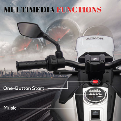 AIYAPLAY 12V Honda Licensed Kids Electric Motorbike w/ Music, Headlights, Early Education Function, for Ages 3-6 Years, White 