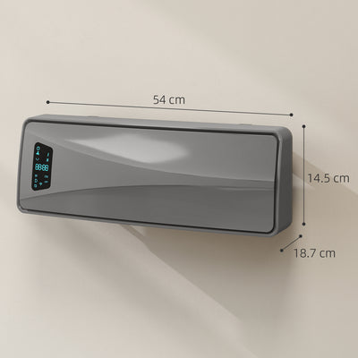 HOMCOM 2000W PTC Ceramic Fan Heater, Wall Mounted, 30° Oscillation, 54L x 18.7W x 14.5H cm - Grey