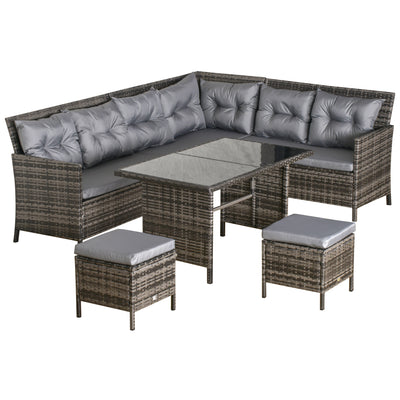 Outsunny 8-Seater Patio wicker Sofa Set Rattan Chair Furniture w/ Glass & Cushioned 