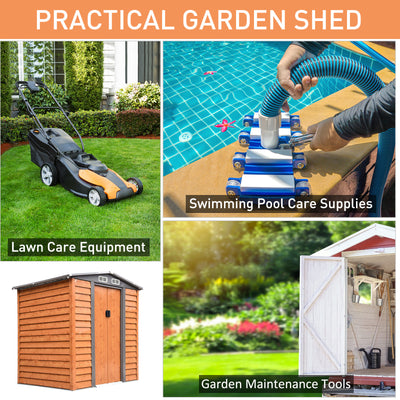 Outsunny 6.5 x 5ft Garden Shed, Metal Storage Tool House Gardening Tool Storage with Shutter Vents, Brown 