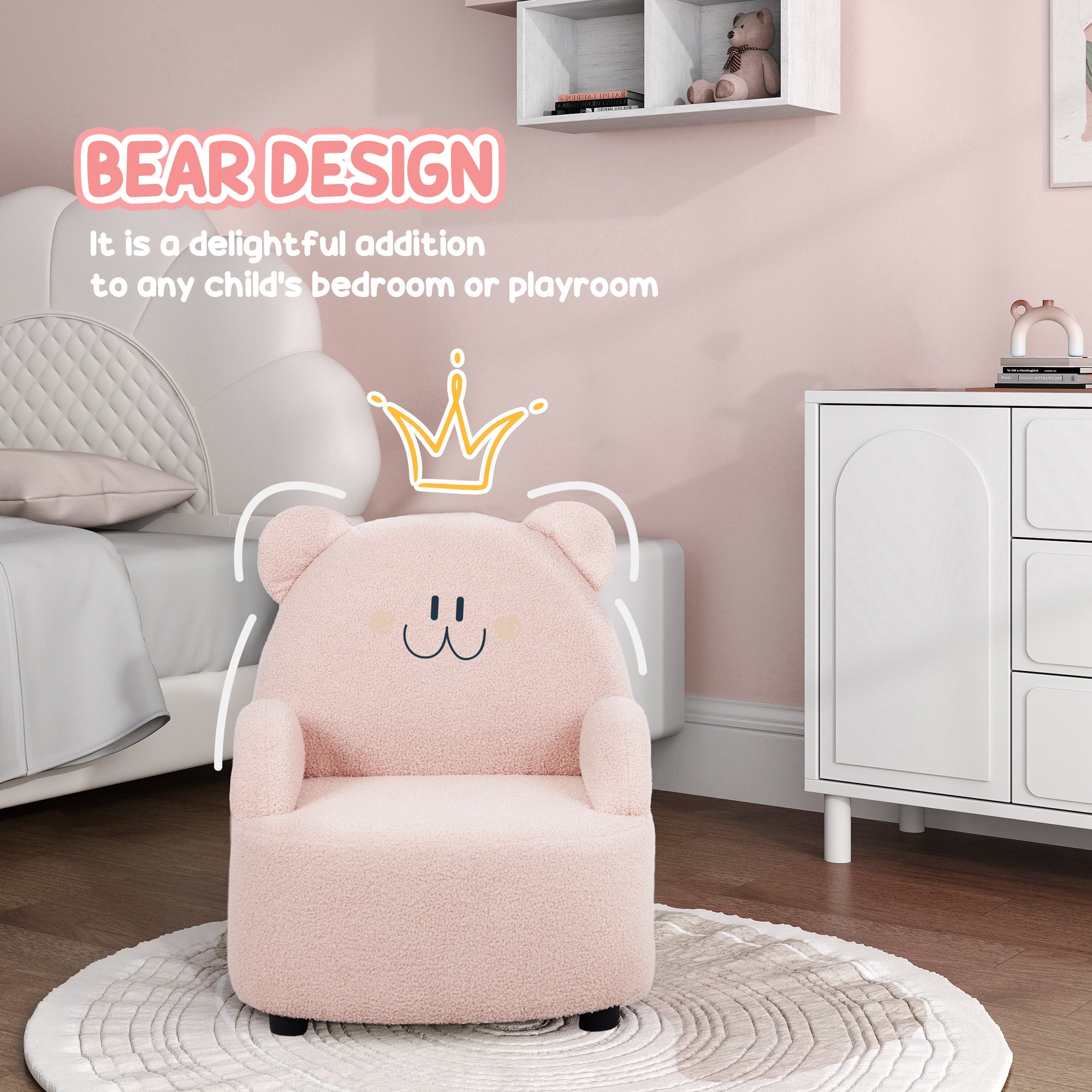 AIYAPLAY Kids Armchair, Bear Shaped Toddler Chair for Bedroom Playroom Living Room, Aged 18 Months to 3 Years - Pink 