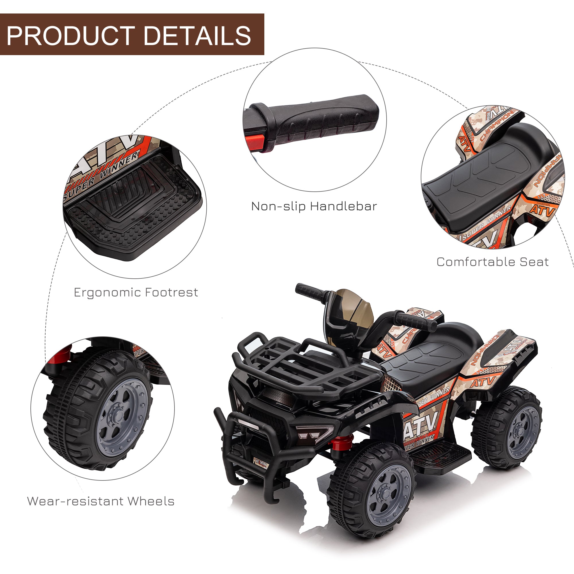 HOMCOM Kids Ride-on Four Wheeler ATV Car with Real Working Headlights for 18-36M 