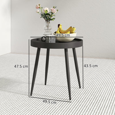 Outsunny 49.5 cm Round Garden Table, Small Outdoor Coffee Side Table with Plastic Tray-Style Top, Metal Legs, Black