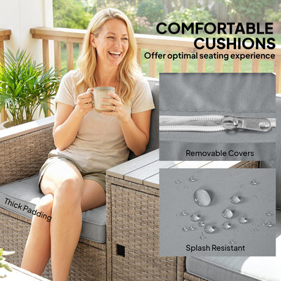 Outsunny 5 Piece Rattan Garden Furniture Set with Storage Table, Footstools, Cushions, Dark Grey 